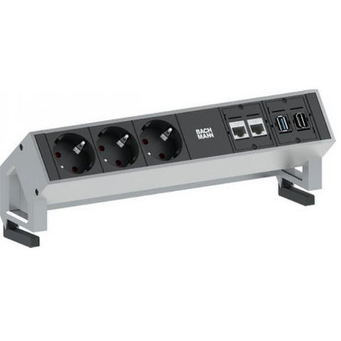 Bachmann 3x Schuko 2x CAT6 1x HDMI, 1x USB3.0 prolunghe e multiple 1,5 m 3 presa(e) AC Nero, Acciaio inossidabile