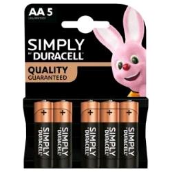 DURACELL SIMPLY BATTERIE STILO AA LR6 CONF 5 Pz.