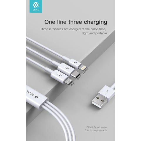 DEVIA CAVO RICARICA 3IN1 DA USB A MICRO - TIPO-C - LIGHTNING 1,2M