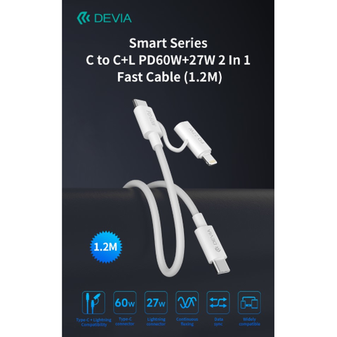 DEVIA CAVO CARICA RAPIDA DA C A C + LIGHTNING PD 60W 3A 1,2 METRI NERO