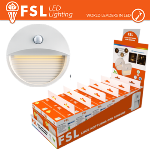 BIANCO LUCE NOTTURNA TONDA CON SENSORE DI MOVIMENTO BISPINA CON ESPOSITORE