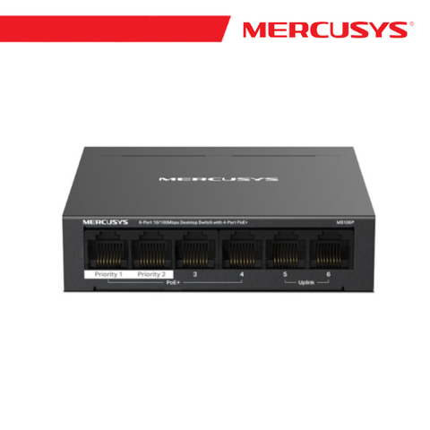 MERCUSYS 6-PORT 10/100MBPS DESKTOP SWITCH WITH 4-PORT POE+ - MS106P