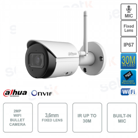 CAMERA IP 2MP WIFI BULLET 3,6MM IR30M IP67 MICROSD 12V