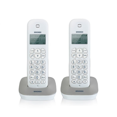 CORDLESS BRONDI GALA TWIN 2 DECT RUBRICA ID CHIAMATE SVEGLIA 7H AUTONOMIA BIANCO E GRIGIO