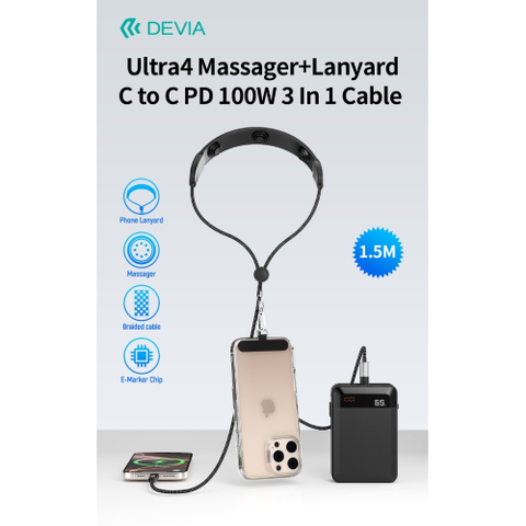 DEVIA CAVO PD 100W TIPO-C CON MASSAGGIATORE E TRACOLLA PORTATELEFONO