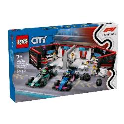 LEGO CITY GARAGE CON MONOP MERCEDES-AMG ALPINE F1 CON LE MINIFIGURE DI 2 PILOTI E 4 MECCANICI