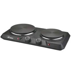 ARDES FOCUS DUO ARFOEL05 FORNELLO ELETTRICO CON 2 PIASTRE IN GHISA DA 18 E 15 CM 1500/1000W TERMOSTATO REGOLABILE NERO