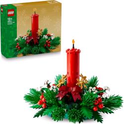 LEGO DECORAZIONE DA TAVOLO NATALIZIA CANDELA ROSSA CON BACCHE STELLE E FOGLIAME