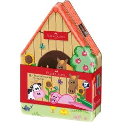 FABER CASTELL PENNARELLI IN SCATOLA DI LATTA FATTORIA COLORI ASSORTITI CONF 18 Pz.