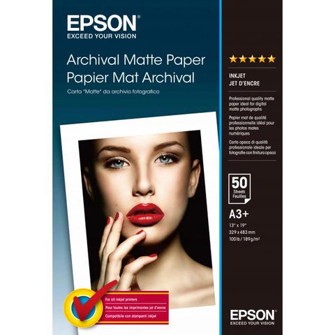 EPSON C13S041340 CONFEZIONE 50 FOGLI CARTA MATTE DA ARCHIVIO FOTOGRAFICO FORMATO A3+ 189GR/Mq COLORE BIANCO