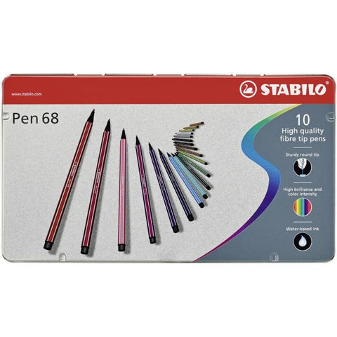 STABILO PEN 68 PENNA PER GRAFICA TRATTO 1 MM COLORI ASSORTITI ASTUCCIO IN METALLO CONF. 10 Pz.