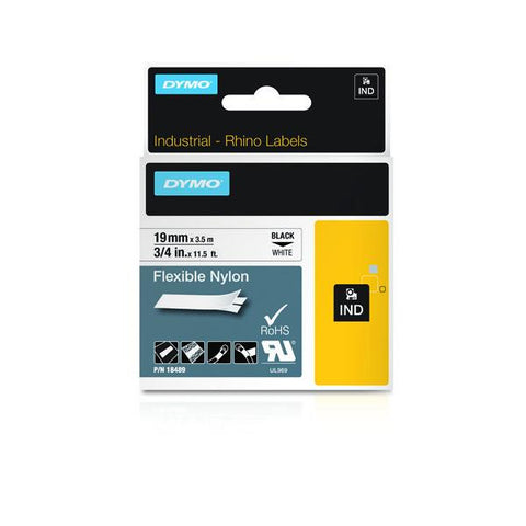 DYMO D1 RHINOPRO NASTRO IN NYLON PER STAMPANTI A TRASFERIMENTO TERMICO 19MM X 3.5MT COLORE BIANCO STAMPA NERO (18489)
