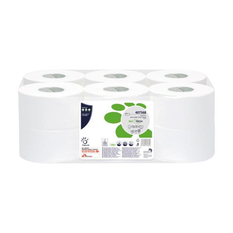 PAPERNET CARTA IGIENICA JUMBO MINI 2 VELI MICROGOFFRATO 150 MT 405 STRAPPI BIANCO CONF 12 Pz.