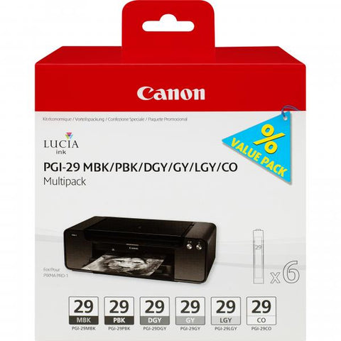 Canon PGI-29 MBK/PBK/DGY/GY/LGY/CO Originale Nero, Grigio scuro, Grigio, Grigio chiaro, Nero opaco, Nero per foto