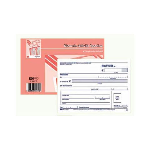 EDIPRO RICEVUTE PAGAMENTO ATTIVITA' SPORTIVE BLOCCO AUTOCOPIANTE 10 FOGLI 99X170 mm 100 FOGLI CONF 10 Pz.
