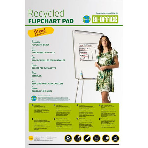 BI-OFFICE EARTH BLOCCO DI CARTA 70 GR PER LAVAGNA 20 FOGLI 65X98 CM CON 6 FORI STANDART BIANCO CONF 5 Pz.