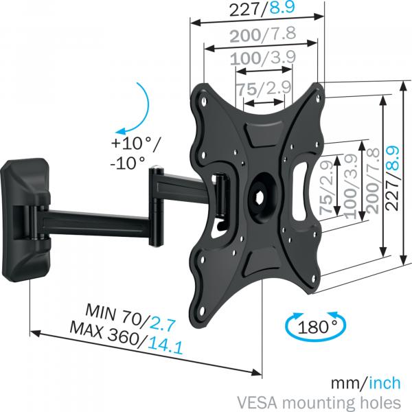 Mount Massive MNT 108 FULL TURN WALL MOUNT 19-37 INCH 40" Nero