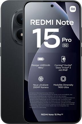Xiaomi Redmi Note 15 Pro 5G 256GB 8GB RAM 200MP Kamera 6.83" AMOLED Schwarz