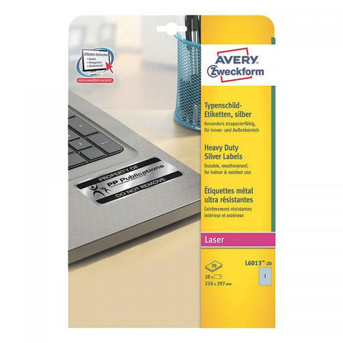 AVERY-ZWECKFORM L6013-20 CONF 20 ETICHETTE 297x210 MM AUTOADESIVE ARGENTO