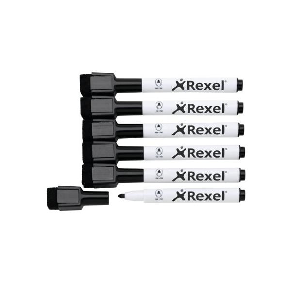 REXEL PENNARELLO MAGNETICO PER LAVAGNA NERO PUNTA CONICA CONF 6 Pz.