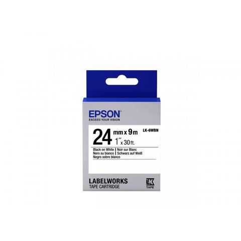 EPSON LK6WBN NASTRO ETICHETTE 24MMx9MT COLORE BIANCO STAMPA NERO