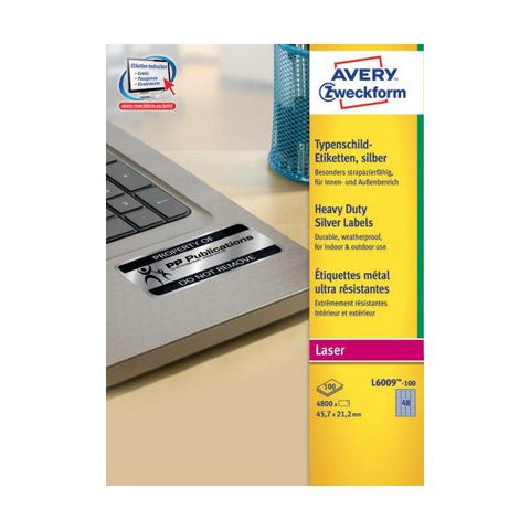 Avery L6009-100 Rettangolo con angoli arrotondati Permanente Argento 4800pezzo(i) etichetta autoadesiva