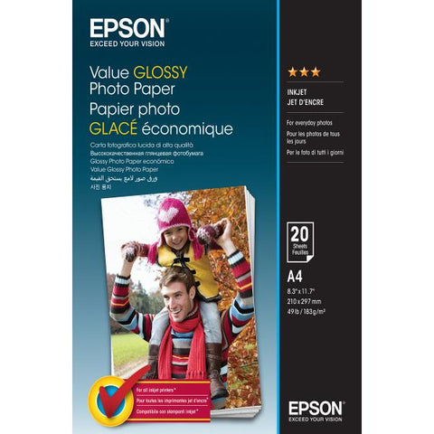 EPSON GLOSSY PHOTO PAPER CARTA FOTOGRAFICA LUCIDA 210X297 mm A4 183GR 20 FOGLI BIANCO