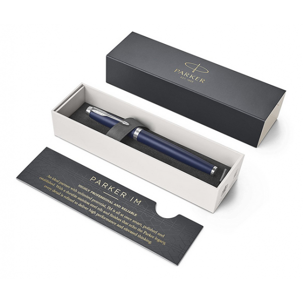 PARKER IM PENNA ROLLER INCHIOSTRO NERO PUNTA FINE IN SCATOLA REGALO COLORE BLU/SILVER