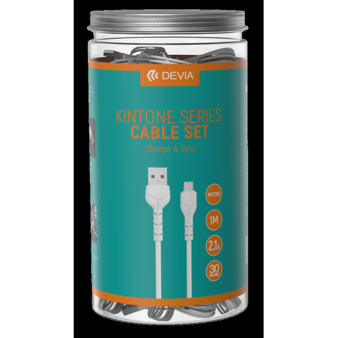 Devia 30 Cavi bulk in Barattolo V2 Micro-Usb 5V 2.1A Bianchi