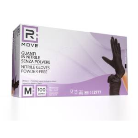 1Conf. da 100pz Tg.M - RMove Guanti Nitrile Nero uso Medico Senza Polvere