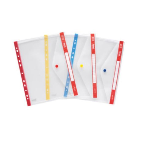 PLASTIDEA BUSTA CON BOTTONE IN PP FORATURA UNIVERSALE 300X245 mm BLU CONF 5 PZ.