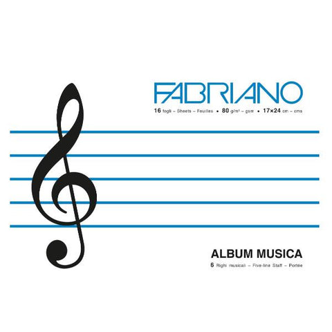 FABRIANO ALBUM MUSICA 80GR 16 FOGLI 170X240 mm CON 6 PENTAGRAMMI BIANCO CONF 10 Pz.