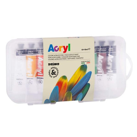 PRIMO COLORE ACRILICO IN TUBETTO DI ALLUMINIO DA 18ML COLORI ASSORTITI CONF 10 Pz.