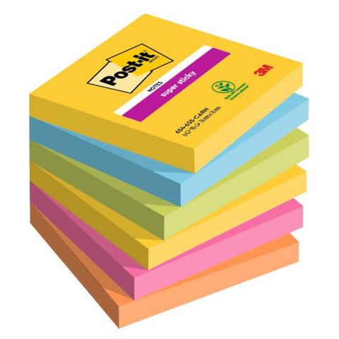 3M POST-IT SUPER STICKY CARNIVAL BLOCCHETTO 76X76 mm 90 FOGLI COLORI ASSORTITI CONF 6 Pz.