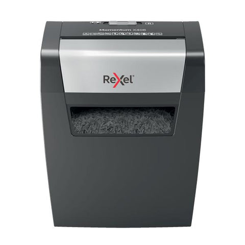 REXEL MOMENTUM X406 DISTRUGGIDOCUMENTI A FRAMMENTO CESTINO 15LT CAPACITA' 6 FOGLI COL. GRIGIO