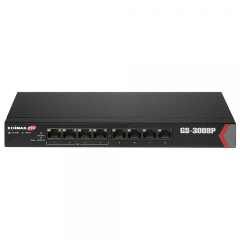Edimax GS-3008P switch di rete Gestito Gigabit Ethernet (10/100/1000) Nero Supporto Power over Ethernet (PoE)