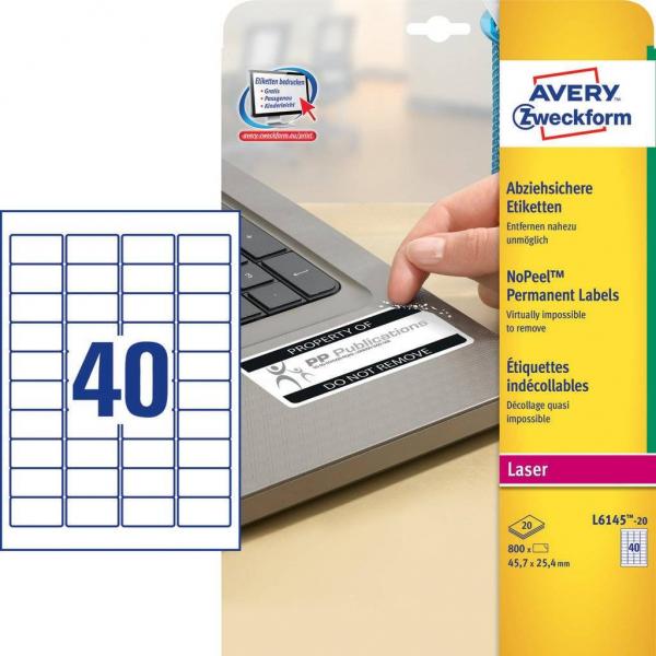 AVERY-ZWECKFORM L6145-20 CONF 800 ETICHETTE 24.5x45.7 MM AUTOADESIVE BIANCO