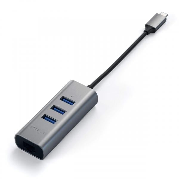 SATECHI HUB IN ALLUMINIO 2 IN1 3 PORTE USB 3.0 TIPO-C CON PORTA ETHERNET COMPATIBILE CON 2018 MACBOOK AIR, 2018 IPAD PRO, 2016/2017/2018 MACBOOK PRO, MICROSOFT SURFACE GO (GRIGIO SIDERALE)