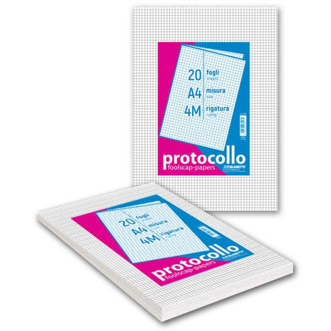 BLASETTI FOGLI PROTOCOLO A4 RIGATURA 4F 60GR A QUADRETTI CONF 20 FOGLI