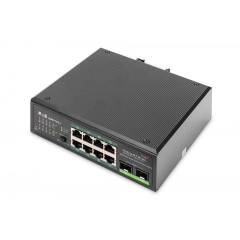 DIGITUS SWITCH INDUSTRIALE 8 PORTE GIGABIT POE+ SWITCH CON 2 X SFP UPLINK IEEE802.3AF/AT DIN RAIL INTERVALLO DI VELOCITA ESTESO