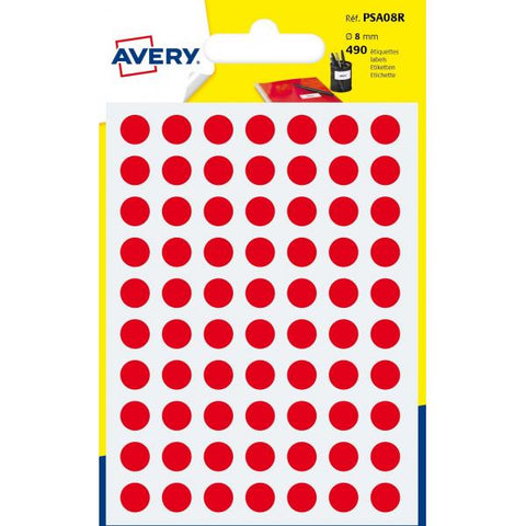 AVERY CONF 490 ETICHETTE ADESIVE ROTONDE DIAMETRO 8 mm ROSSO