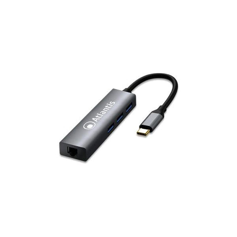 ATLANTIS HUB ADATTATORE DA USB TYPE_C A LAN + USB-3.0 A 3 PORTE CAVO 8 cm