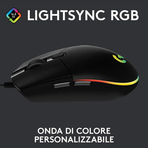 LOGITECH G203 LIGHTSYNC GAMING MOUSE RGB 6 PULSANTI 8.000 DPI NERO