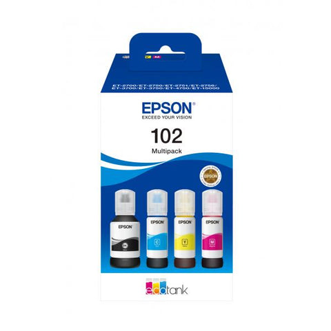 EPSON 102 ECOTANK MULTIPACK CONFEZIONE 4 FLACONI INCHIOSTRO NERO CIANO MAGENTA GIALLO 65 ML