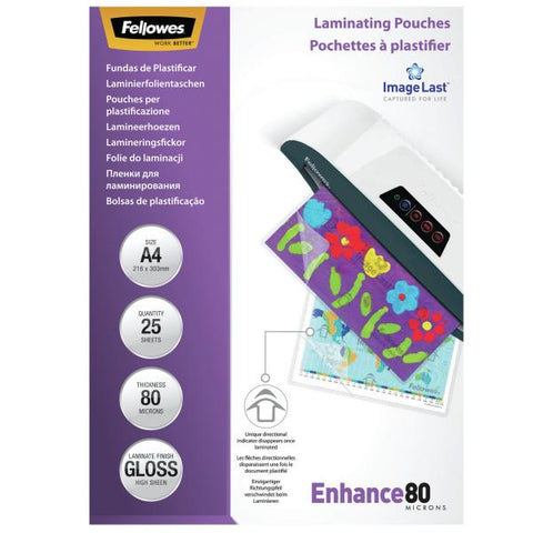 FELLOWES ENHANCE80 POUCHES LUCIDE A4 80 MY COL. TRASPARENTE CONF 25 Pz.