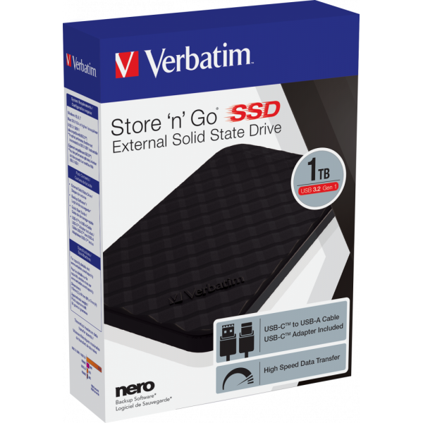 Verbatim SSD Portatile Store 'n' Go USB 3.2 GEN 1 1 TB (Verbatim Portable SSD USB 3.2 Store 'n' Go GEN1 1TB Black)