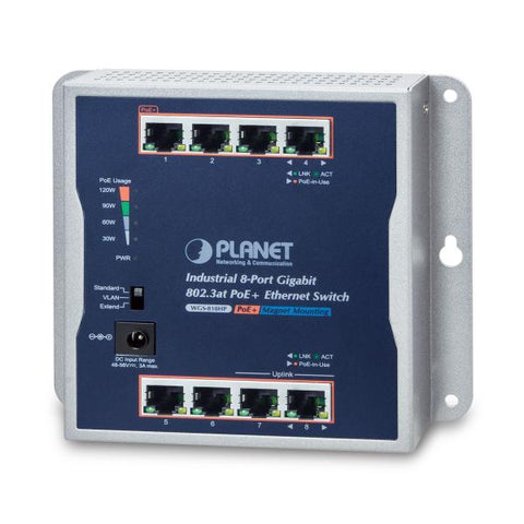 PLANET IP30 Industrial 8-Port Non gestito Gigabit Ethernet (10/100/1000) Supporto Power over Ethernet (PoE) Grigio