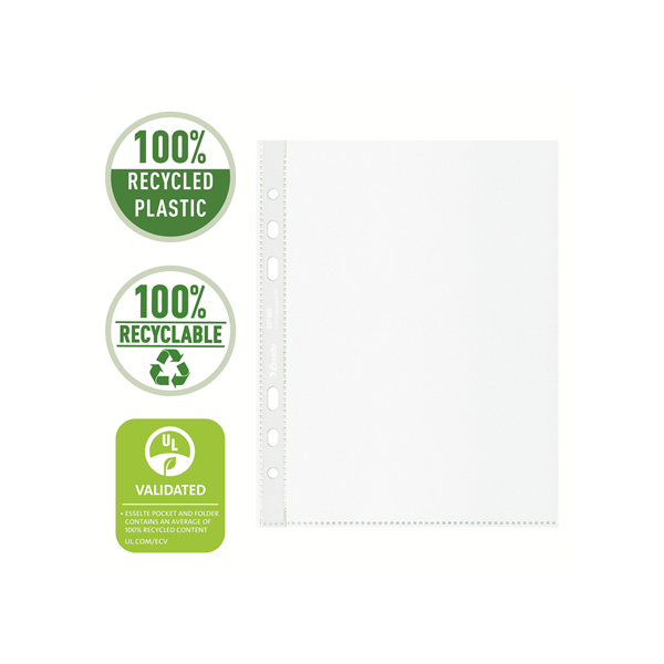 ESSELTE OFFICE BUSTE CON FORATURA UNIVERSALE IN PP RICICLATO 210X150 mm A5 TRASPARENTE CONF 100 Pz.