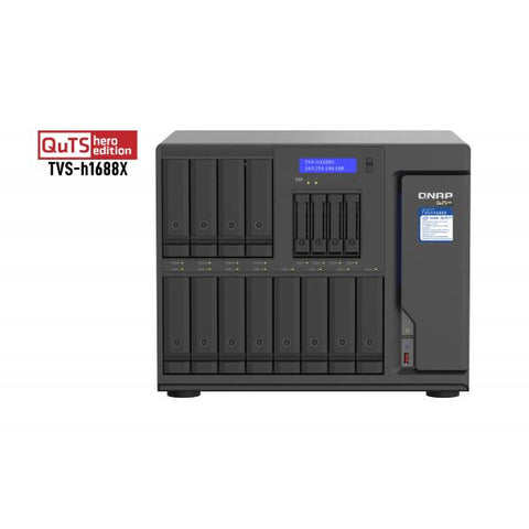 QNAP TVS-H1688X NAS CHASSIS TOWER XEON W-1250 3.3GHz RAM 32GB-12+4 BAY HDD/SSD 2.5"/3.5"-6xRJ45-S.O. QuTS HERO BLACK
