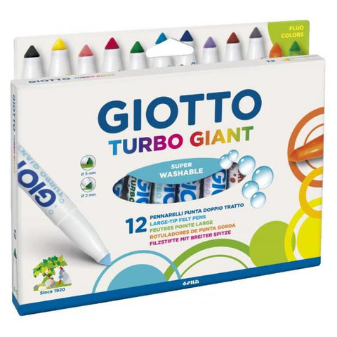 GIOTTO TURBO GIANT PENNARELLI LAVABILI ATOSSICI PUNTA MAXI COLORI ASSORTITI CONF. 12 Pz.